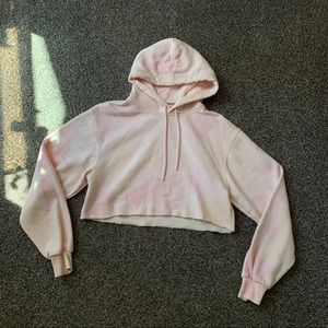 light pink bleach tie dye cropped hoodie